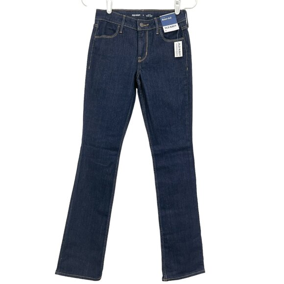 NWT Old Navy Women Straight Leg Mid Rise Stretch Blue Denim Jeans Size 0 (26x32) - Picture 1 of 9
